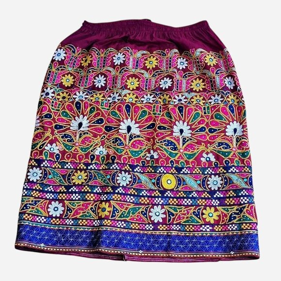 Vintage Boho Bohemian Embroidered Mirror Festival Peasant Maxi Skirt l XL - Picture 2 of 5